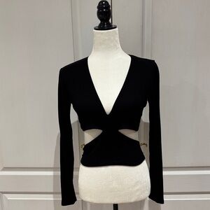 Reformation Ribbed Knit Cut-Out Long Sleeve Top